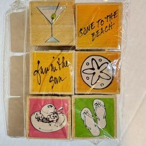 VTG wooden stamps arts crafts scrapbook memories photo album beach girls summer